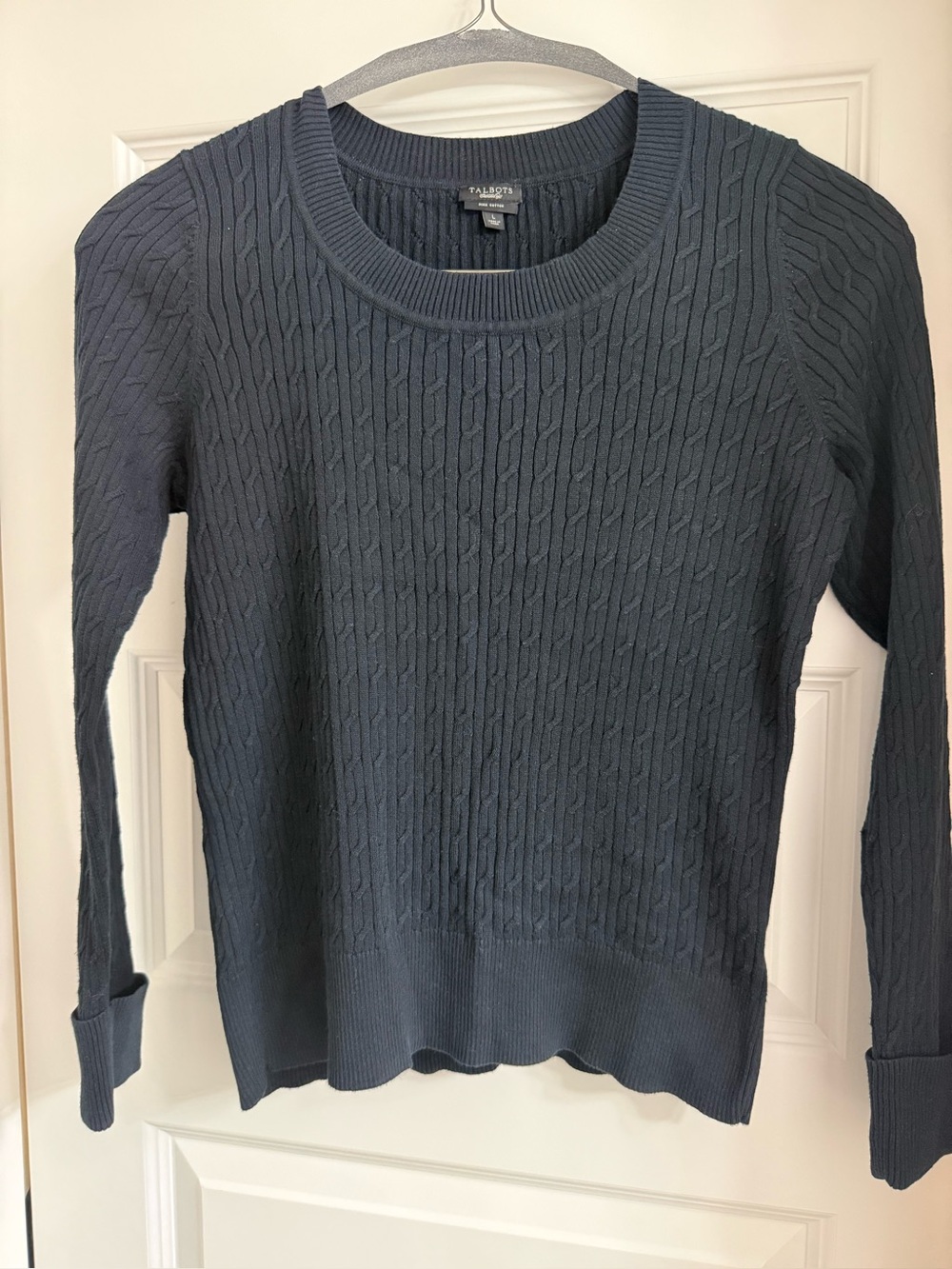 Talbots Black Cable-Knit Scoop Neck Sweater
